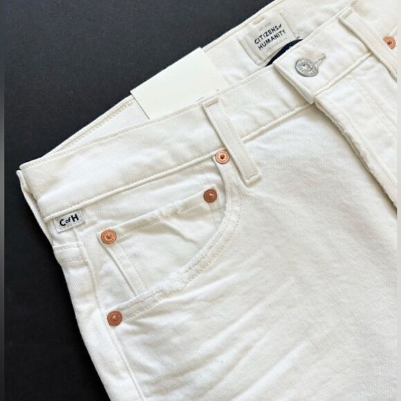 Citizens of Humanity NWT Emerson Distressed Slim Boyfriend Jeans White 25 $260 - Picture 9 of 12